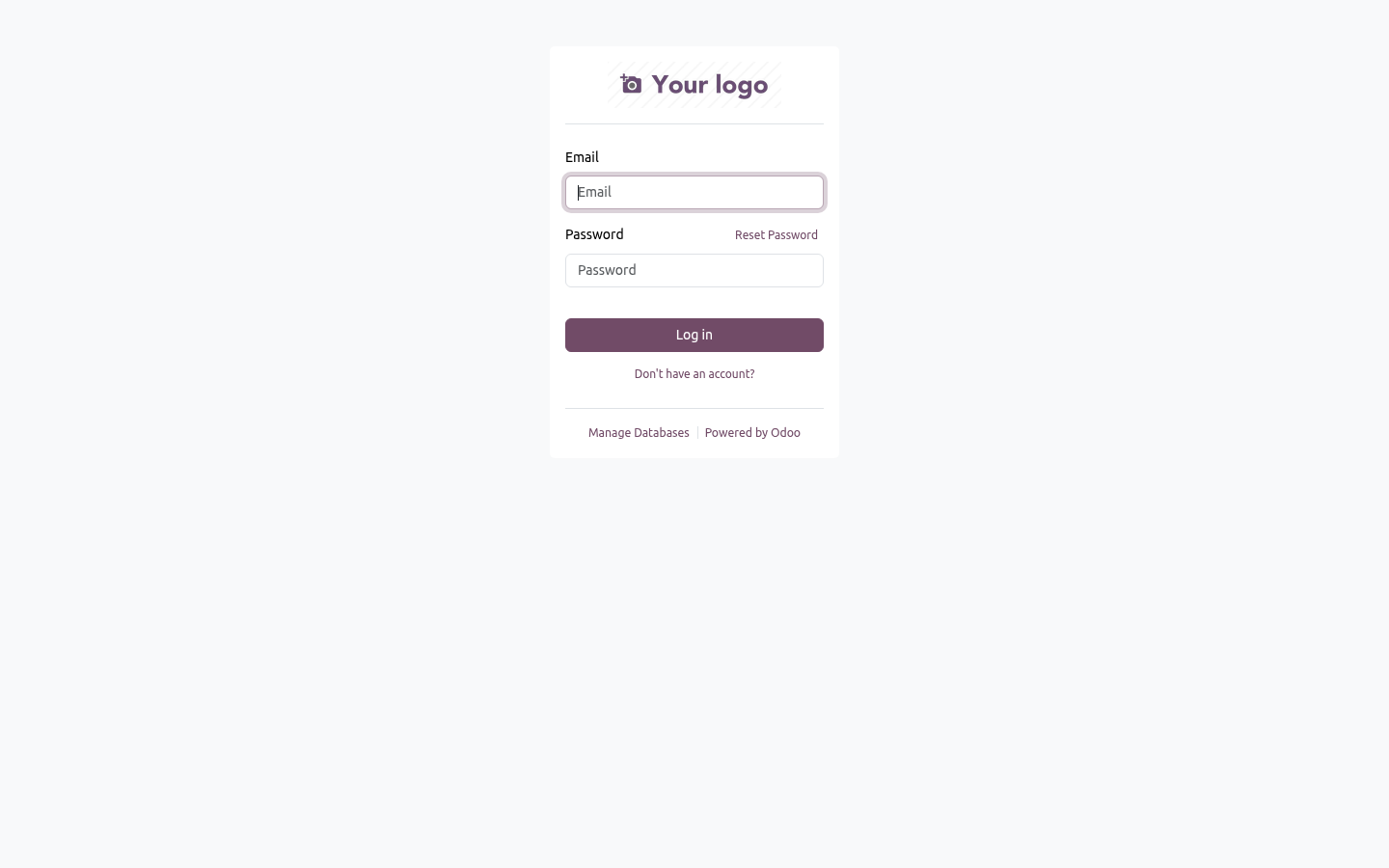 Bare Odoo 18 stack up on Docker before any AI module is installed