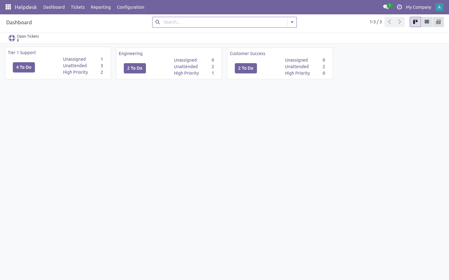 Helpdesk dashboard with seeded demo tickets