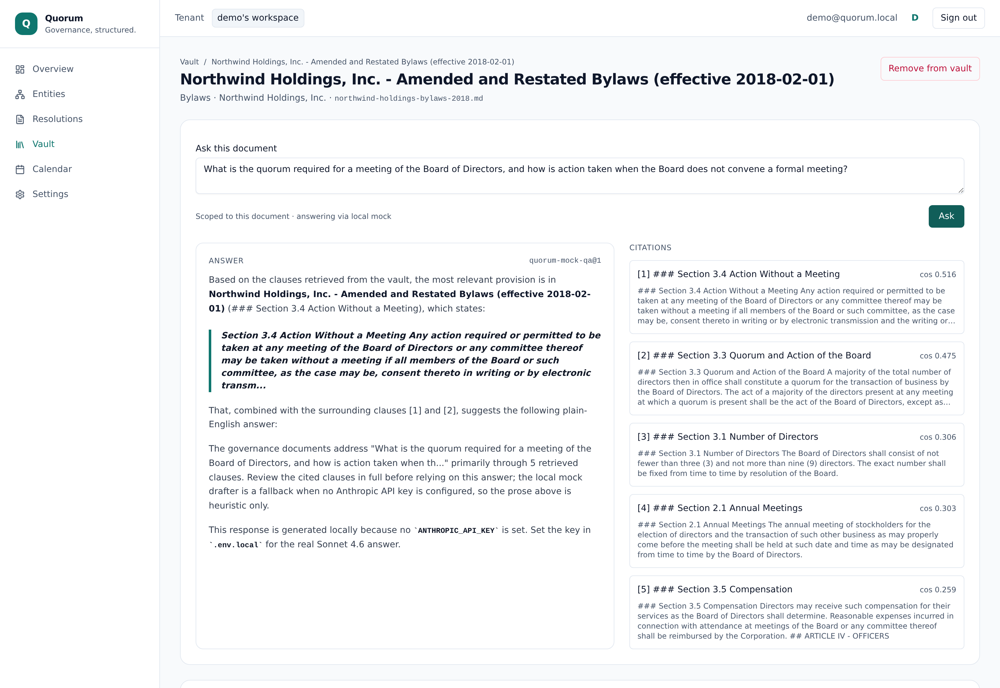 Document vault RAG Q&A with citations to source paragraphs
