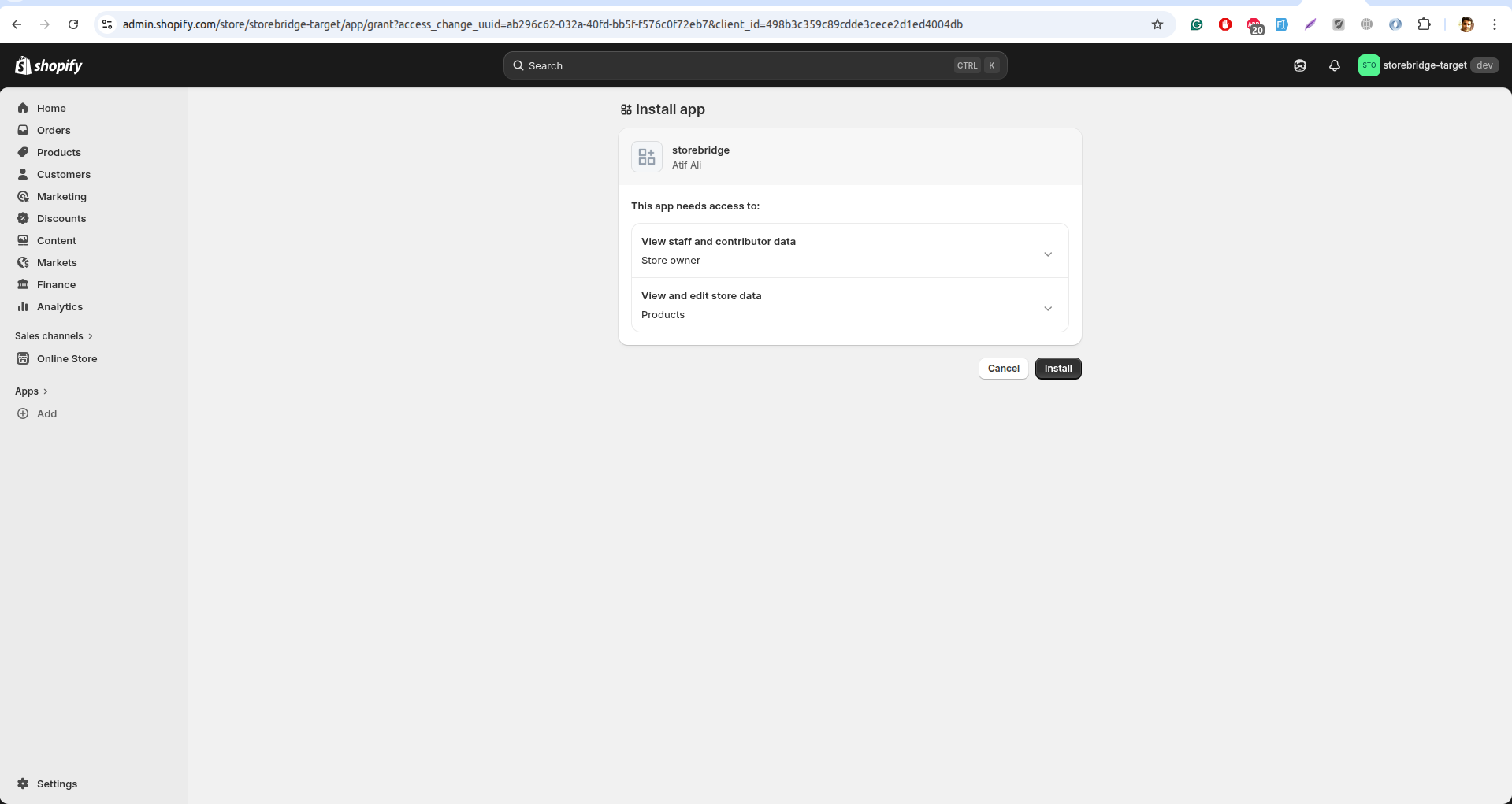Multi-store merge token flow that attaches a second shop to the same tenant.