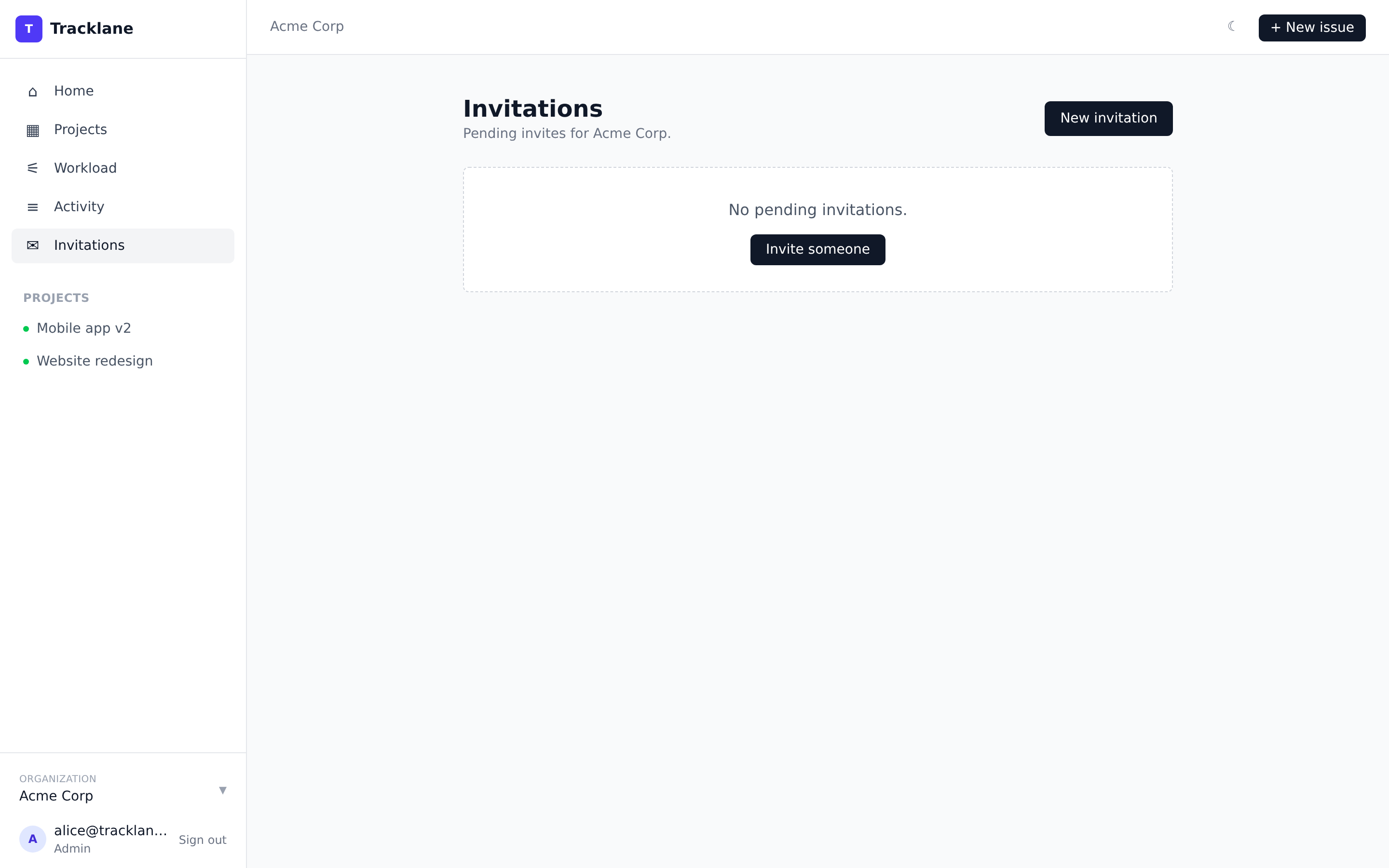 Member invitation flow with role assignment.